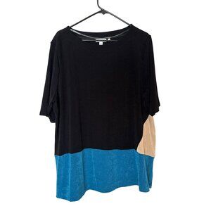 NWT Chicos Travelers Asym Colorblock Tunic Scandi Blue Short Sleeve Top XXL